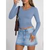 imageTrendy Queen Long Sleeve Shirts for Women 2026 Fall Fashion V Neck Basics Crop Tops Slim Fitted Y2K Tops Outfits ClothesBlue Gray
