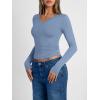 imageTrendy Queen Long Sleeve Shirts for Women 2026 Fall Fashion V Neck Basics Crop Tops Slim Fitted Y2K Tops Outfits ClothesBlue Gray