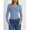 imageTrendy Queen Long Sleeve Shirts for Women 2026 Fall Fashion V Neck Basics Crop Tops Slim Fitted Y2K Tops Outfits ClothesBlue Gray
