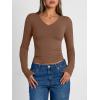 imageTrendy Queen Long Sleeve Shirts for Women 2026 Fall Fashion V Neck Basics Crop Tops Slim Fitted Y2K Tops Outfits ClothesBrown