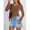 imageTrendy Queen Long Sleeve Shirts for Women 2026 Fall Fashion V Neck Basics Crop Tops Slim Fitted Y2K Tops Outfits ClothesBrown