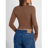 imageTrendy Queen Long Sleeve Shirts for Women 2026 Fall Fashion V Neck Basics Crop Tops Slim Fitted Y2K Tops Outfits ClothesBrown