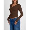 imageTrendy Queen Long Sleeve Shirts for Women 2026 Fall Fashion V Neck Basics Crop Tops Slim Fitted Y2K Tops Outfits ClothesChocolate Brown