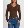 imageTrendy Queen Long Sleeve Shirts for Women 2026 Fall Fashion V Neck Basics Crop Tops Slim Fitted Y2K Tops Outfits ClothesChocolate Brown