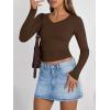 imageTrendy Queen Long Sleeve Shirts for Women 2026 Fall Fashion V Neck Basics Crop Tops Slim Fitted Y2K Tops Outfits ClothesChocolate Brown