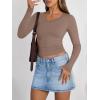 imageTrendy Queen Long Sleeve Shirts for Women 2026 Fall Fashion V Neck Basics Crop Tops Slim Fitted Y2K Tops Outfits ClothesCoffee Grey