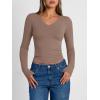 imageTrendy Queen Long Sleeve Shirts for Women 2026 Fall Fashion V Neck Basics Crop Tops Slim Fitted Y2K Tops Outfits ClothesCoffee Grey