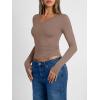 imageTrendy Queen Long Sleeve Shirts for Women 2026 Fall Fashion V Neck Basics Crop Tops Slim Fitted Y2K Tops Outfits ClothesCoffee Grey