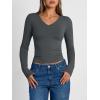 imageTrendy Queen Long Sleeve Shirts for Women 2026 Fall Fashion V Neck Basics Crop Tops Slim Fitted Y2K Tops Outfits ClothesGray