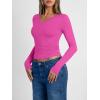 imageTrendy Queen Long Sleeve Shirts for Women 2026 Fall Fashion V Neck Basics Crop Tops Slim Fitted Y2K Tops Outfits ClothesHot Pink
