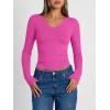 imageTrendy Queen Long Sleeve Shirts for Women 2026 Fall Fashion V Neck Basics Crop Tops Slim Fitted Y2K Tops Outfits ClothesHot Pink
