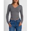 imageTrendy Queen Long Sleeve Shirts for Women 2026 Fall Fashion V Neck Basics Crop Tops Slim Fitted Y2K Tops Outfits ClothesLight Gray