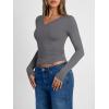imageTrendy Queen Long Sleeve Shirts for Women 2026 Fall Fashion V Neck Basics Crop Tops Slim Fitted Y2K Tops Outfits ClothesLight Gray