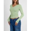 imageTrendy Queen Long Sleeve Shirts for Women 2026 Fall Fashion V Neck Basics Crop Tops Slim Fitted Y2K Tops Outfits ClothesLight Green