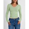 imageTrendy Queen Long Sleeve Shirts for Women 2026 Fall Fashion V Neck Basics Crop Tops Slim Fitted Y2K Tops Outfits ClothesLight Green