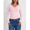 imageTrendy Queen Long Sleeve Shirts for Women 2026 Fall Fashion V Neck Basics Crop Tops Slim Fitted Y2K Tops Outfits ClothesPink