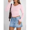 imageTrendy Queen Long Sleeve Shirts for Women 2026 Fall Fashion V Neck Basics Crop Tops Slim Fitted Y2K Tops Outfits ClothesPink
