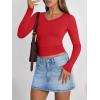 imageTrendy Queen Long Sleeve Shirts for Women 2026 Fall Fashion V Neck Basics Crop Tops Slim Fitted Y2K Tops Outfits ClothesRed