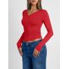 imageTrendy Queen Long Sleeve Shirts for Women 2026 Fall Fashion V Neck Basics Crop Tops Slim Fitted Y2K Tops Outfits ClothesRed