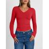 imageTrendy Queen Long Sleeve Shirts for Women 2026 Fall Fashion V Neck Basics Crop Tops Slim Fitted Y2K Tops Outfits ClothesRed
