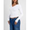 imageTrendy Queen Long Sleeve Shirts for Women 2026 Fall Fashion V Neck Basics Crop Tops Slim Fitted Y2K Tops Outfits ClothesWhite