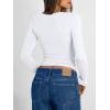 imageTrendy Queen Long Sleeve Shirts for Women 2026 Fall Fashion V Neck Basics Crop Tops Slim Fitted Y2K Tops Outfits ClothesWhite