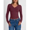 imageTrendy Queen Long Sleeve Shirts for Women 2026 Fall Fashion V Neck Basics Crop Tops Slim Fitted Y2K Tops Outfits ClothesWine Red