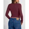 imageTrendy Queen Long Sleeve Shirts for Women 2026 Fall Fashion V Neck Basics Crop Tops Slim Fitted Y2K Tops Outfits ClothesWine Red