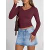 imageTrendy Queen Long Sleeve Shirts for Women 2026 Fall Fashion V Neck Basics Crop Tops Slim Fitted Y2K Tops Outfits ClothesWine Red