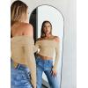 imageTrendy Queen Women Long Sleeve Shirts Off Shoulder Tops Going Out Crop Sexy Slim Fitted Y2K Fall Outfits 2026 Fashion ClothesApricot
