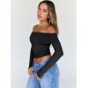 imageTrendy Queen Women Long Sleeve Shirts Off Shoulder Tops Going Out Crop Sexy Slim Fitted Y2K Fall Outfits 2026 Fashion ClothesBlack