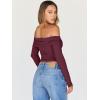 imageTrendy Queen Women Long Sleeve Shirts Off Shoulder Tops Going Out Crop Sexy Slim Fitted Y2K Fall Outfits 2026 Fashion ClothesBurgundy