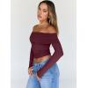 imageTrendy Queen Women Long Sleeve Shirts Off Shoulder Tops Going Out Crop Sexy Slim Fitted Y2K Fall Outfits 2026 Fashion ClothesBurgundy