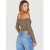 imageTrendy Queen Women Long Sleeve Shirts Off Shoulder Tops Going Out Crop Sexy Slim Fitted Y2K Fall Outfits 2026 Fashion ClothesCoffeegrey