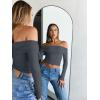 imageTrendy Queen Women Long Sleeve Shirts Off Shoulder Tops Going Out Crop Sexy Slim Fitted Y2K Fall Outfits 2026 Fashion ClothesGrey