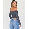imageTrendy Queen Women Long Sleeve Shirts Off Shoulder Tops Going Out Crop Sexy Slim Fitted Y2K Fall Outfits 2026 Fashion ClothesGrey