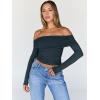 imageTrendy Queen Women Long Sleeve Shirts Off Shoulder Tops Going Out Crop Sexy Slim Fitted Y2K Fall Outfits 2026 Fashion ClothesHazeblue