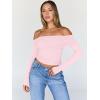 imageTrendy Queen Women Long Sleeve Shirts Off Shoulder Tops Going Out Crop Sexy Slim Fitted Y2K Fall Outfits 2026 Fashion ClothesPink