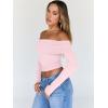 imageTrendy Queen Women Long Sleeve Shirts Off Shoulder Tops Going Out Crop Sexy Slim Fitted Y2K Fall Outfits 2026 Fashion ClothesPink