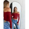 imageTrendy Queen Women Long Sleeve Shirts Off Shoulder Tops Going Out Crop Sexy Slim Fitted Y2K Fall Outfits 2026 Fashion ClothesRed