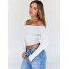 imageTrendy Queen Women Long Sleeve Shirts Off Shoulder Tops Going Out Crop Sexy Slim Fitted Y2K Fall Outfits 2026 Fashion ClothesWhite