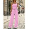 imageTrendy Queen Womens 2 Piece Lounge Set Spring Outfits  Camisole Top amp Wide Leg PantsPink