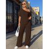 imageTrendy Queen Womens 2 Piece Lounge Sets Airport Travel Casual Outfits Off Shoulder Oversized Tshirts and Wide Leg Pants 2026Brown