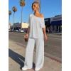 imageTrendy Queen Womens 2 Piece Lounge Sets Airport Travel Casual Outfits Off Shoulder Oversized Tshirts and Wide Leg Pants 2026Oatmeal Grey