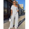 imageTrendy Queen Womens 2 Piece Lounge Sets Airport Travel Casual Outfits Off Shoulder Oversized Tshirts and Wide Leg Pants 2026Oatmeal Grey
