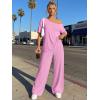imageTrendy Queen Womens 2 Piece Lounge Sets Airport Travel Casual Outfits Off Shoulder Oversized Tshirts and Wide Leg Pants 2026Pink