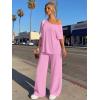 imageTrendy Queen Womens 2 Piece Lounge Sets Airport Travel Casual Outfits Off Shoulder Oversized Tshirts and Wide Leg Pants 2026Pink