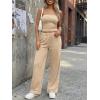imageTrendy Queen Womens 2 Piece Lounge Sets Matching Summer Beach Vacation Outfits 2026 Striped Tube Tops Pants Travel ClothesBrownwhite