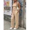 imageTrendy Queen Womens 2 Piece Lounge Sets Matching Summer Beach Vacation Outfits 2026 Striped Tube Tops Pants Travel ClothesBrownwhite