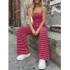 imageTrendy Queen Womens 2 Piece Lounge Sets Matching Summer Beach Vacation Outfits 2026 Striped Tube Tops Pants Travel ClothesBurgundypink